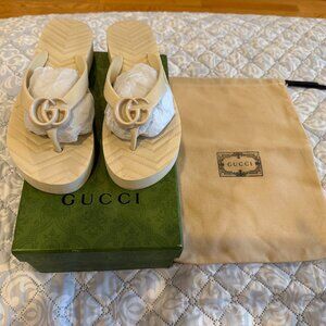 Gucci Double G Chevron Marmont Platform Rubber Thong Sandals